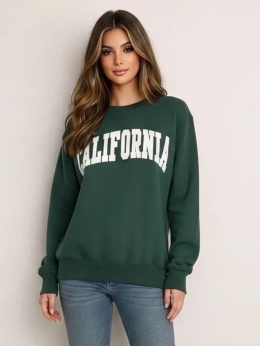 New York Popular California Graphic Crew Sweatshirt - Dark Green